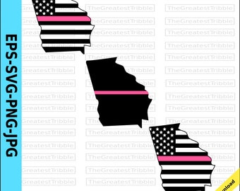 Thin Pink Line Georgia USA Flag Thin Pink Line Flag eps svg png jpg Vector Graphic Clip Art Georgia State clipart Breast Cancer Awareness