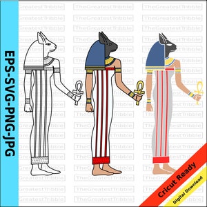 Bastet Egyptian God Clip Art svg png jpg eps Ancient Egyptian Bastet Outline Cat Goddess Vector
