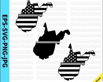 Thin Silver Line West Virginia USA Flag Silver Line eps svg png jpg Vector West Virginia State clipart Support Our Correctional Officers
