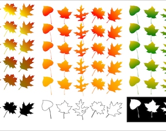 Fall Leaves Vector SVG Autumn Leaves Clip Art Color, Outline, Silhouette Leaves SVG Leaf Vector