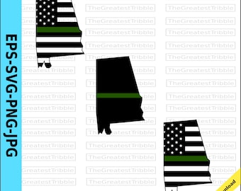 Thin Green Line Alabama USA Flag Thin Green Line Flag eps svg png jpg Vector Clip Art Alabama State clipart Support Our Federal Agents