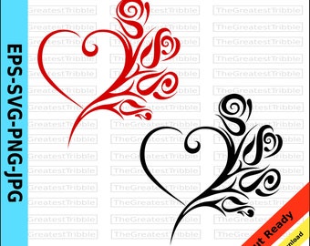 Tribal Heart Clip Art eps svg png jpg Floral Tribal Heart Digital Download Printable Tribal Heart Printable Clip Art Cricut Cutting File