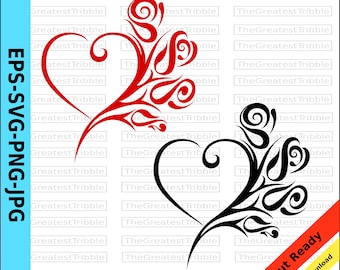 Tribal Heart Clip Art eps svg png jpg Floral Tribal Heart Digital Download Printable Tribal Heart Printable Clip Art Cricut Cutting File