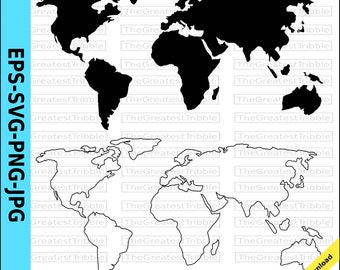 World Map Outline Etsy