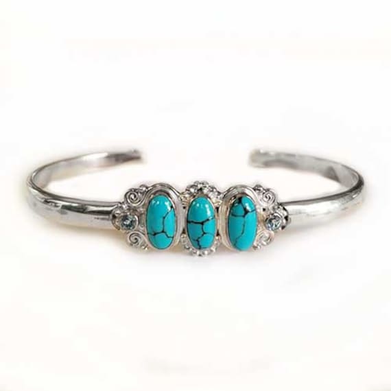 Offerings Sajen Sterling Silver Turquoise Cuff Br… - image 1
