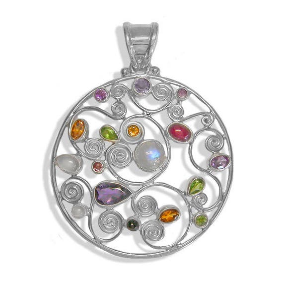 Offerings Sajen Sterling Silver Multi Gemstone Swirls Pendant