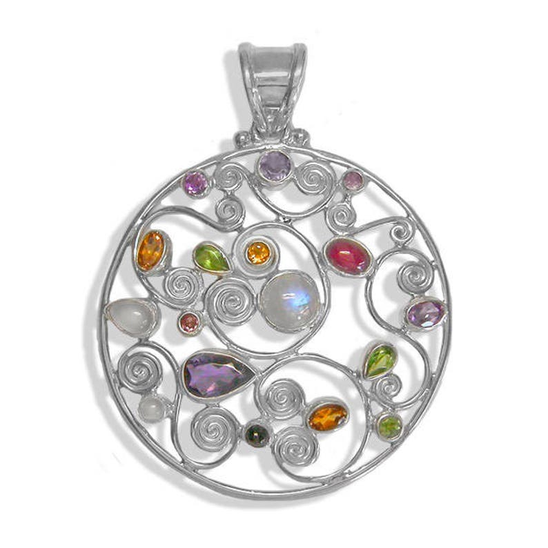Offerings Sajen Sterling Silver Multi Gemstone Swirls Pendant