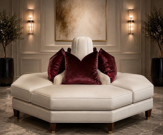 Custom Octagon Tête-à-tête Sofa – Luxury Velvet Conversation Settee for Lobby or Home