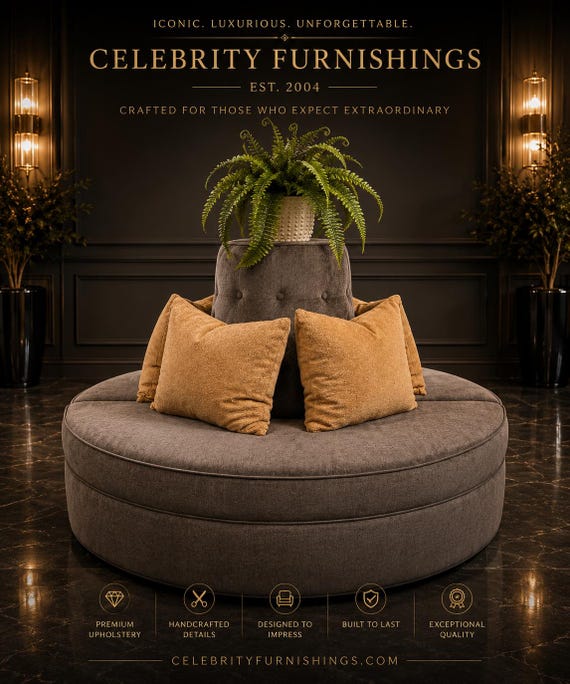 Modern Gray Chenille Round Sofa Custom Circular Banquette Settee for Lobby Salon Boutique or Luxury Home