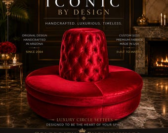 Banquette Sofa in Red Velvet/Microfiber Blend event seating 72" diameter