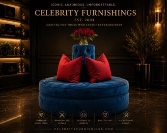 Round ottoman Royal Blue passion suade tufted cone circle round settee sofa banquette hair salon spa clothing store