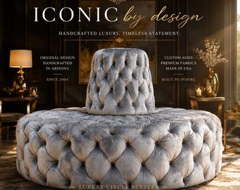 60-inch Luxurious Round Petal Grey Velvet Sofa: Elegant Round Tufted Circle for Entryway or Boutique