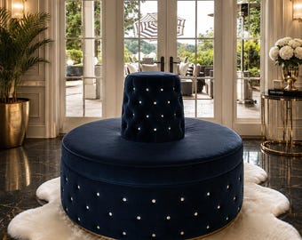 Swarovski style crystal round boutique settee sofa in black velvet