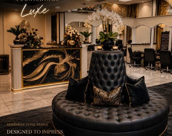 Luxury Round Sofa | Custom Tufted Circular Couch | Black Statement Seating | Celebrity Furnishings | Glam Modern Bench for Salon Lobby Home