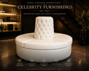Round couch for a lobby office in white leather luxury spa beauty salon