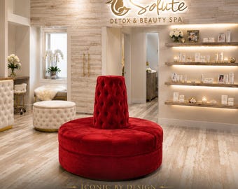 Circular Banquette Settee: Spa SalonRo 90s Inspired Lobby Seating for Spa, Hair Salon, Boutique & Wedding Decor