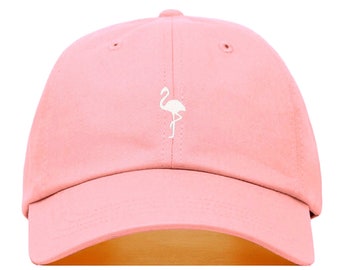 FLAMINGO Baseball Hat, Embroidered Dad Cap • Tropical Beach Flocked Up • Unstructured Six Panel • Adjustable Strap Back