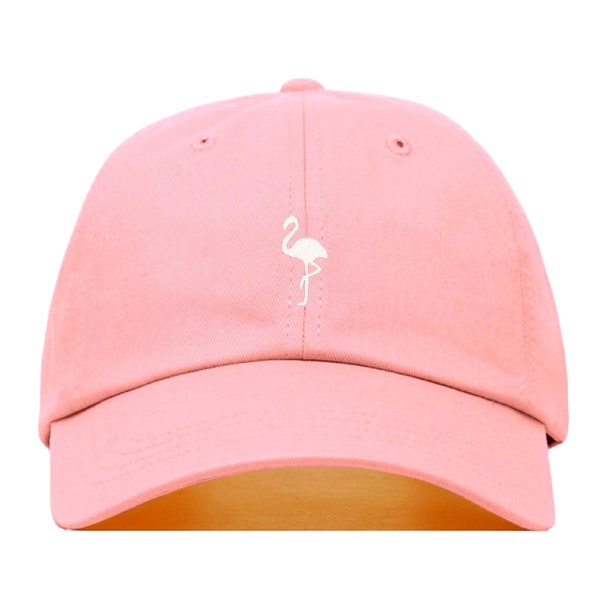 FLAMINGO Baseball Hat, Embroidered Dad Cap • Tropical Beach Flocked Up • Unstructured Six Panel • Adjustable Strap Back