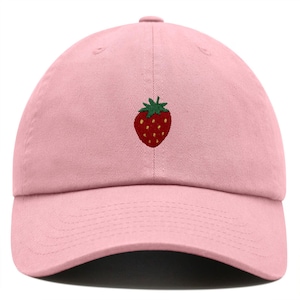 Strawberry Embroidered Dad Hat | Cute Baseball Cap | Adjustable Cotton Cap | Trendy Fruit Hat for Unisex | Casual Strawberry Lover Gift