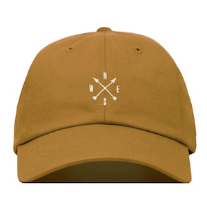 COMPASS Baseball Hat, Embroidered Dad Cap •  Arrow Travel Adventure Wander • Unstructured Six Panel • Adjustable Strap Back