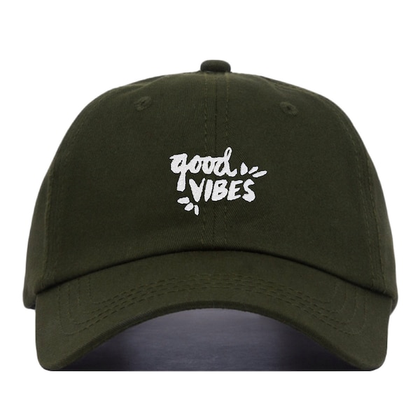 GOOD VIBES Baseball Hat, Embroidered Dad Cap • Positive Boho Inspirational • Unstructured Six Panel • Adjustable Strap Back