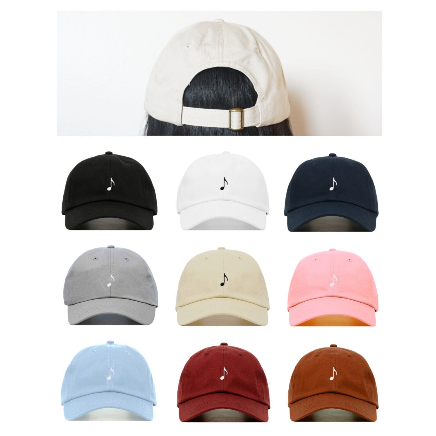 Music Note Vintage Baseball Cap Embroidered Cotton Adjustable...