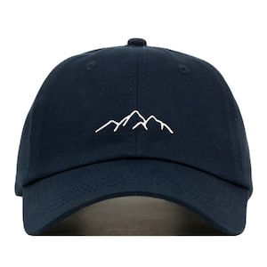 MOUNTAIN Baseball Hat, Embroidered Dad Cap • Hiking Climbing Adventure • Unstructured Six Panel • Adjustable Strap Back