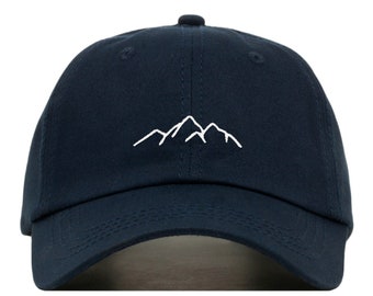 MOUNTAIN Baseball Hat, Embroidered Dad Cap • Hiking Climbing Adventure • Unstructured Six Panel • Adjustable Strap Back