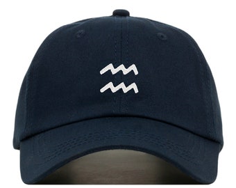 AQUARIUS Baseball Hat, Embroidered Dad Cap • Zodiac Horoscope Celestial • Unstructured Six Panel • Adjustable Strap Back