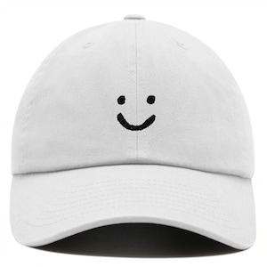 Smiley Face Embroidered Dad Hat | Cute Baseball Cap | Adjustable Cotton Twill Cap | Trendy Happy Hat for Men & Women | Casual Positive Gift