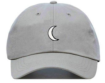 MOON Baseball Hat, Embroidered Dad Cap • Crescent Lunar Celestial Astronomy • Unstructured Six Panel • Adjustable Strap Back