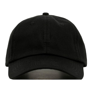 May include: A black baseball cap with a curved brim and a structured crown.