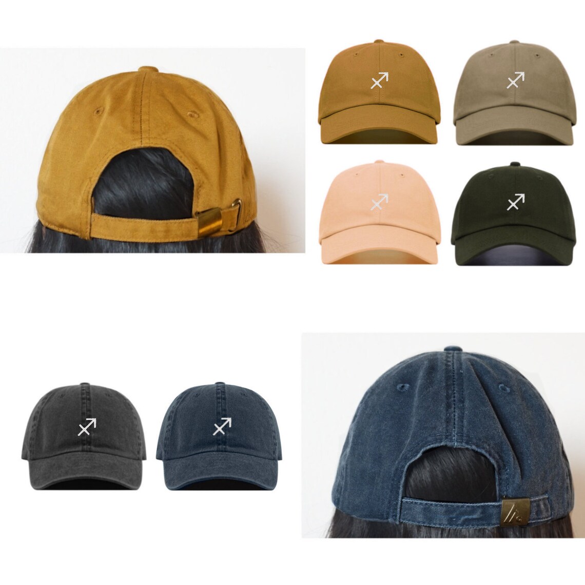 Sagittarius Zodiac Vintage Baseball Cap - White Embroidered Cotton Adjustable Dad Hat, Distressed Style - View #9