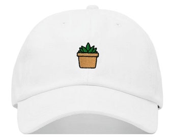 SUCCULENT Baseball Hat, Embroidered Dad Cap • Cactus Desert Plant Mini Pot • Unstructured Six Panel • Adjustable Strap Back