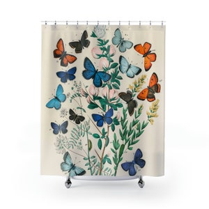 Boho Duschvorhang, Floraler Duschvorhang, Shabby Chic Duschvorhang, Vintage Schmetterling, Bauernhaus Duschvorhang, Duschvorhang Boho