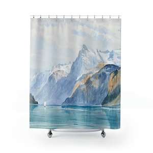 Boho Shower Curtain, Mountain Shower Curtain, Shabby Chic Shower Curtain, Vintage Print, Farmhouse Shower Curtain, Mountain Scene