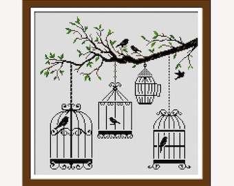 Instant Download Modern cross stitch pattern birds cross stitch pattern tree cross stitch pattern gift cross stitch love cross stitch