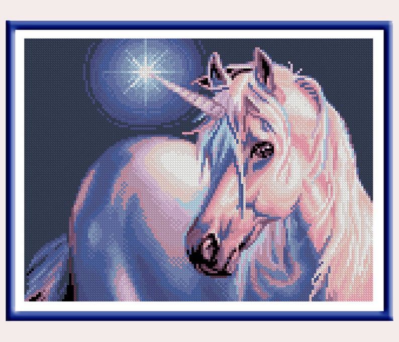 Instant Download PDF Modern cross stitch pattern horse cross stitch pattern unicorn cross stitch pattern rainbow cross stitch embroidery image 1