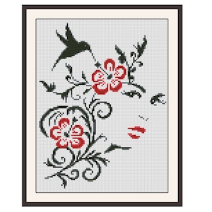 Modern cross stitch pattern bird cross stitch flowers cross stitch pattern gift cross stitch simple embroidered picture