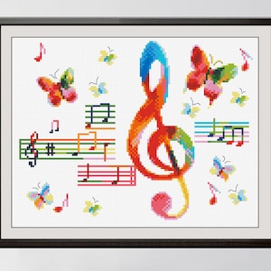 Aquarel muzieknoten kruissteekpatroon Regenboog kruissteekpatroon muziek kruissteekpatronen vlinder kruissteekpatroon nates