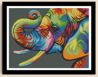 Modern cross stitch pattern rainbow cross stitch pattern animal cross stitch pattern elephant cross stitch pattern baby