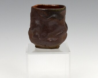 Wood fired yunomi tea cup with natural ash glazes Woodfired Japanese style wabisabi stoneware.