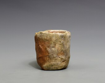 Wood fired yunomi tea cup with natural ash glazes Woodfired Japanese style wabisabi stoneware.