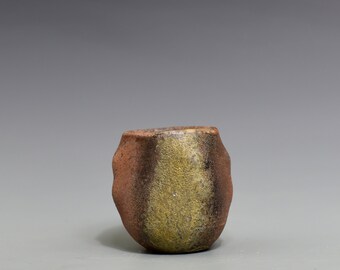 Wood fired yunomi tea cup with natural ash glazes Woodfired Japanese style wabisabi stoneware.