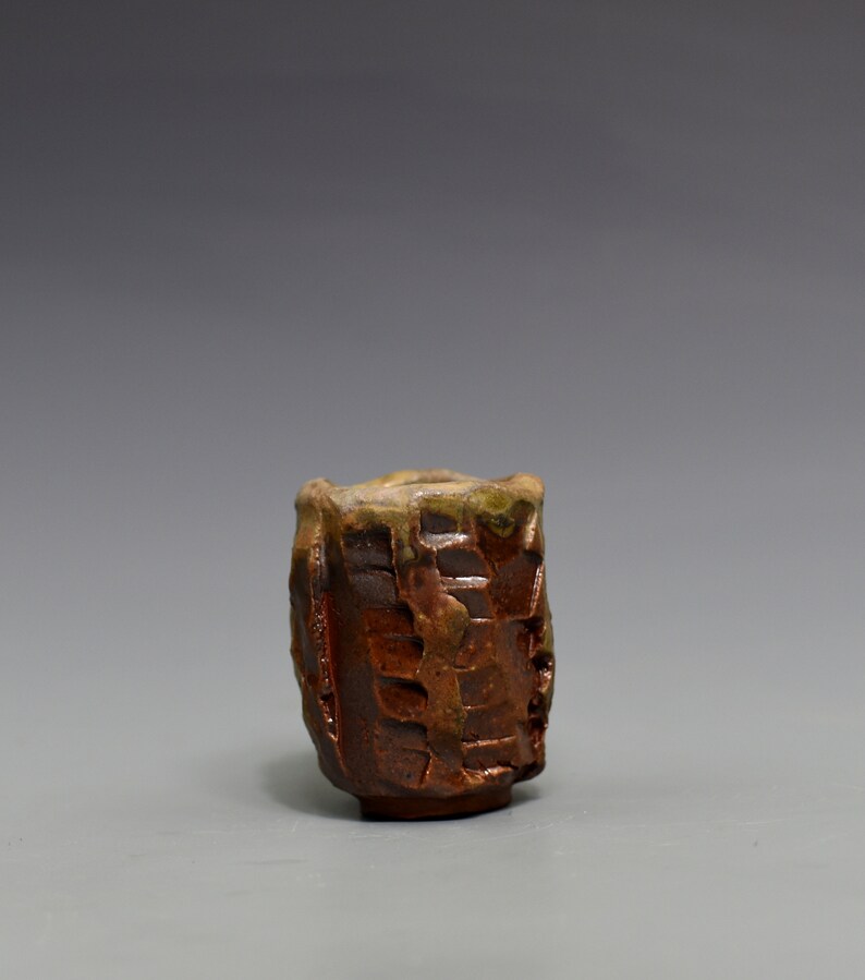Wood fired yunomi tea cup with natural ash glazes Woodfired Japanese style wabisabi stoneware.