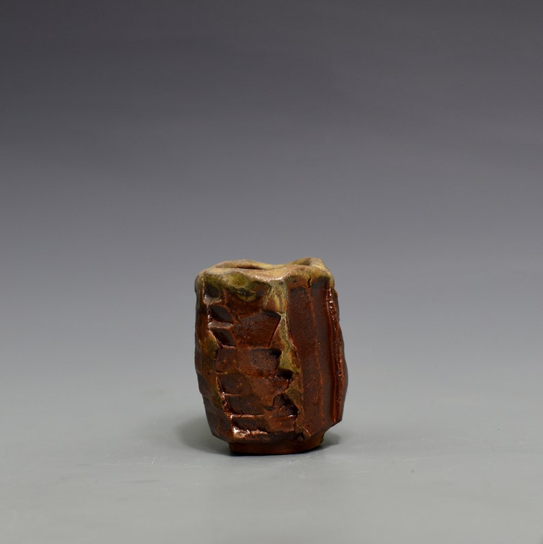 Wood fired yunomi tea cup with natural ash glazes Woodfired Japanese style wabisabi stoneware.