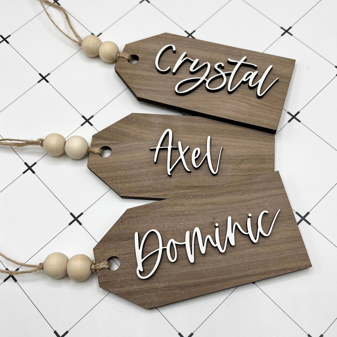 Beaded Wooden Name Tags for Stockings Custom Christmas Tags Etsy
