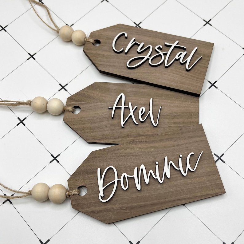 Beaded Wooden Name Tags for Stockings Custom Christmas Tags Etsy