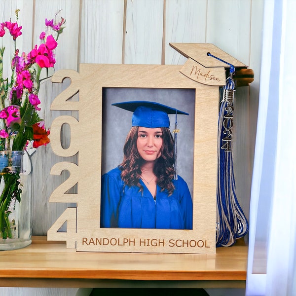 Graduation Picture Frame, Personalized High School Graduation Gift For Him, Custom Photo Frame, Class Of 2024, Gift For Her, Tassel Holder