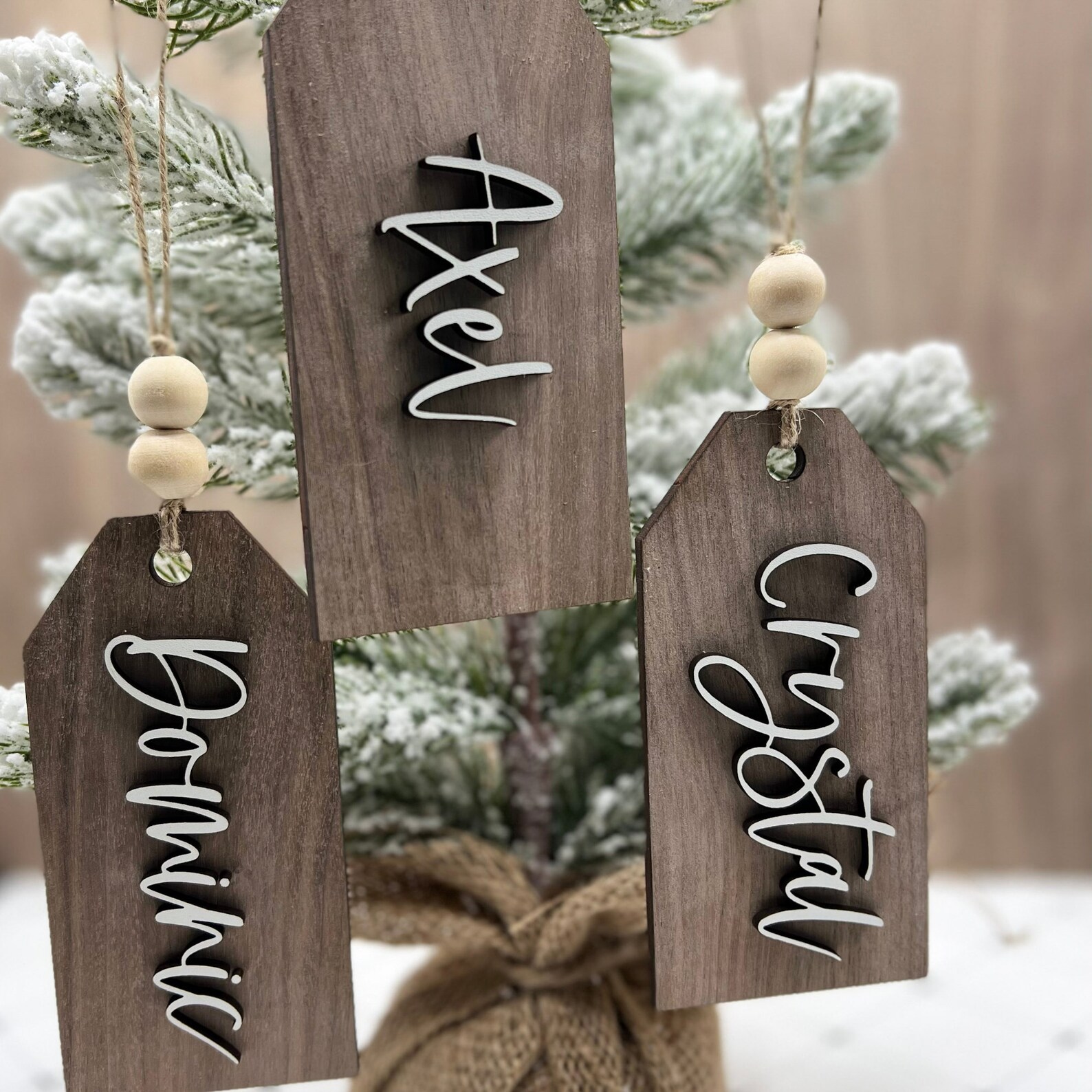 Beaded Wooden Name Tags for Stockings Custom Christmas Tags Etsy